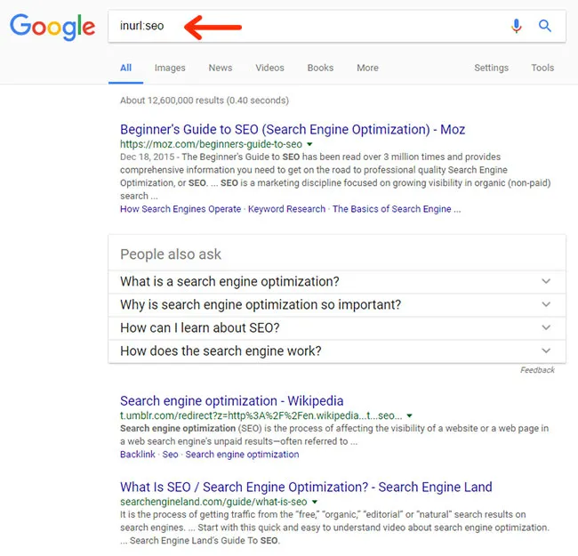 یافتن کلمات کلیدی در URL سایت (اپراتور inurl)